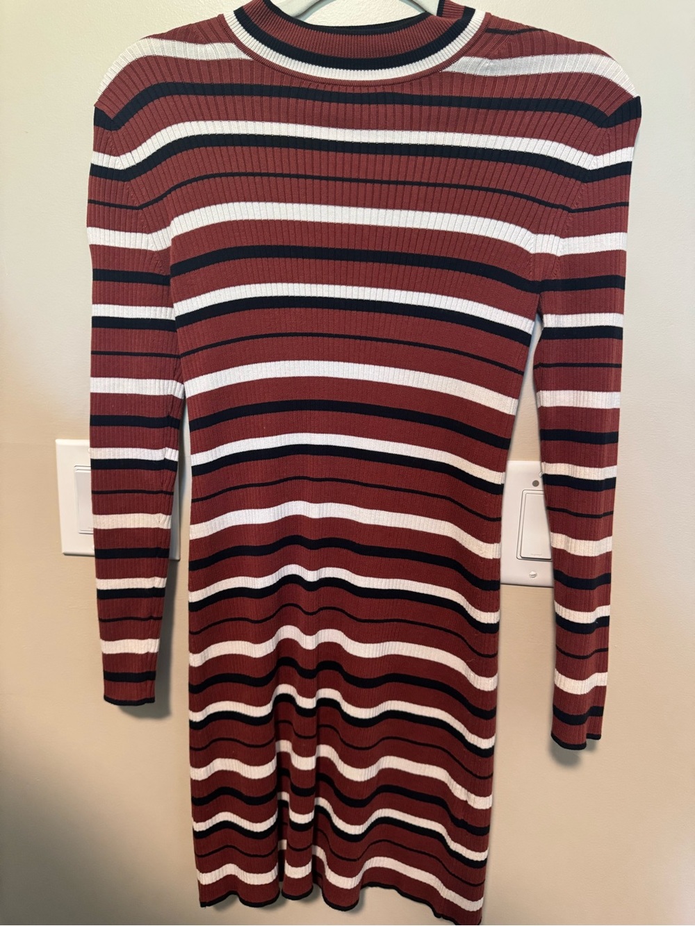 Banana Republic Striped Ribbed Knit Dress - Rust, White & Black